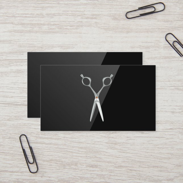 Salon Scissors | Black High Gloss Business Card (Front/Back In Situ)
