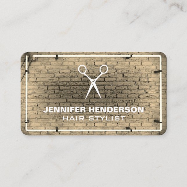 Salon Scissors | Brick Wall Neon Lights Business C Card (Front)