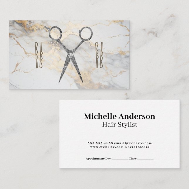 Salon Scissors | Hair Pins | Marble Appointment Card (Front/Back)