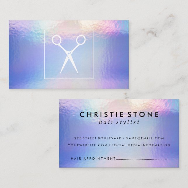 Salon Scissors | Holographic Iridescent  Appointment Card (Front/Back)