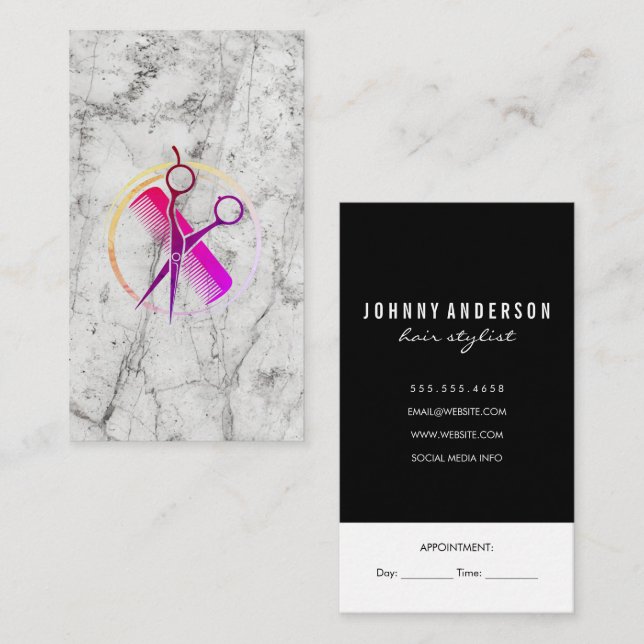 Salon Scissors Marble Appointment Card (Front/Back)