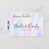 Salon script holographic glam abstract iridescent business card (Front/Back)