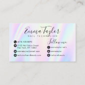 Salon script holographic glam abstract iridescent business card (Back)