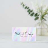 Salon script holographic glam abstract iridescent business card (Standing Front)