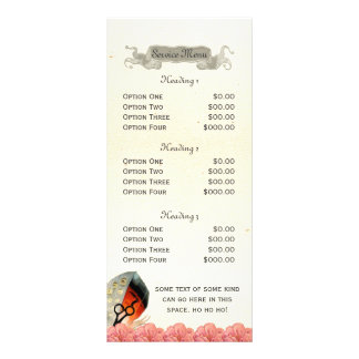 salon service menu scissors vintage feather pink