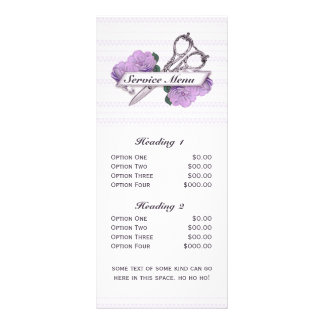 salon service menu scissors vintage floral purple