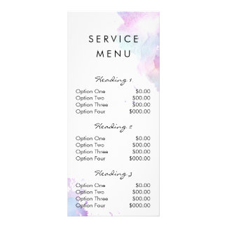 salon service menu watercolor paint splatter