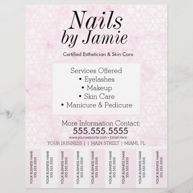 Salon Service Pink Gold Business Tear Off Strips  Flyer (Front)
