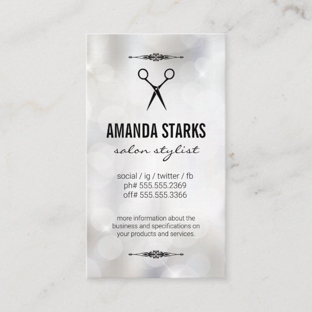 Salon Shears | Bokeh Sparkle Background Business Card (Front)
