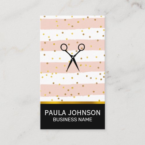 Salon Shears  Gold Confetti Vintage Stripes Business Card