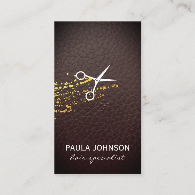 Salon Shears Lush Leather Print and Spatter Business Card (Front)