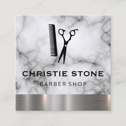 Salon Shears Marble Metal Trim Square Business Card