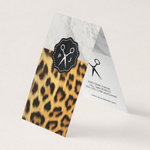 Salon Shears Monogram Marble Trim Cheetah Business Card