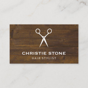 Salon Shears Rustic Wood Business Card
