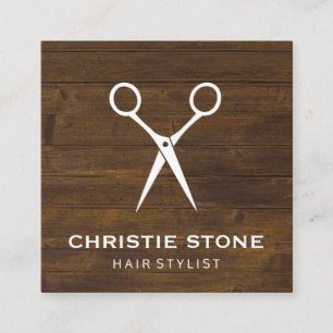 Salon Shears Rustic Wood Square Business Card