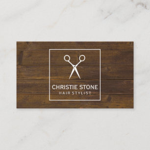 Salon Shears Rustic Wood White Box Business Card