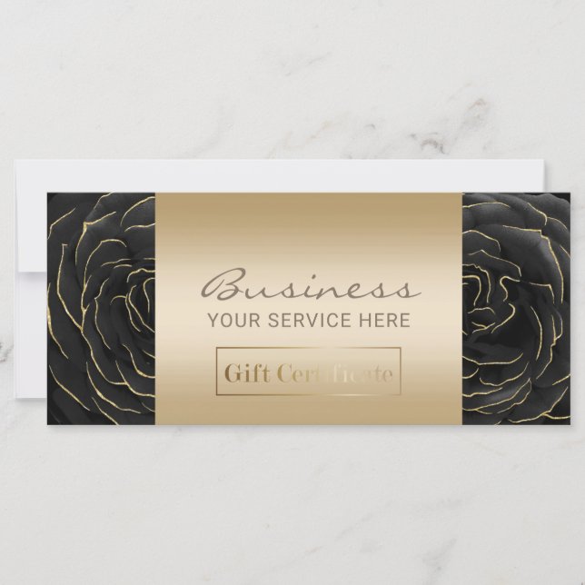 Salon Spa Black & Gold Floral Gift Certificates (Front)