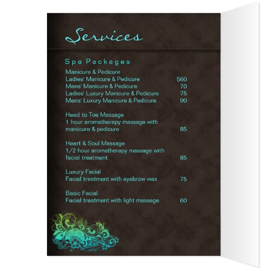 Salon Spa Brochure Turquoise Blue Green (Inside (Left))