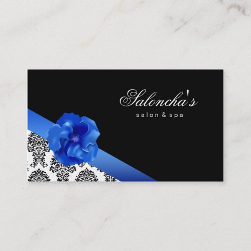 Salon Spa Business Card black blue floral damask