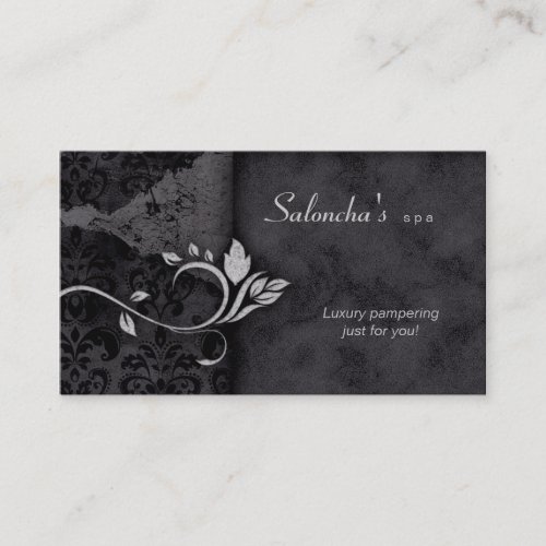 Salon Spa Business Card black gray aged damask