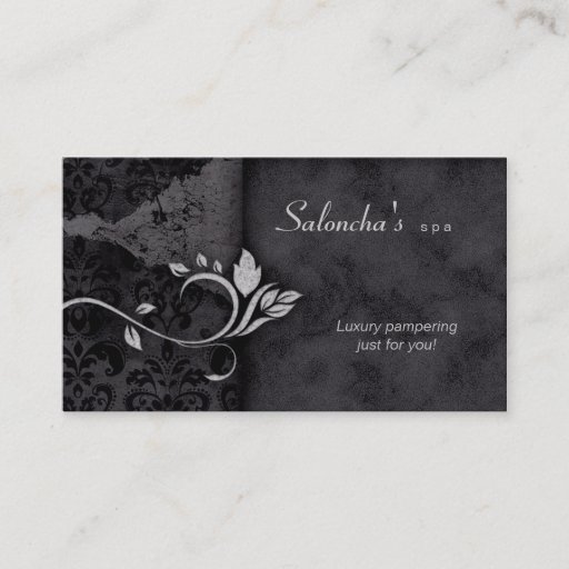 Customizable Salon Spa Business Card black gray aged damask