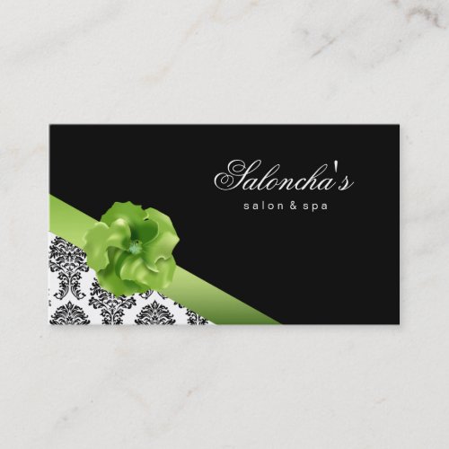 Salon Spa Business Card black green floral damask