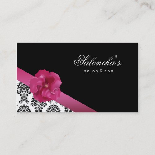 Salon Spa Business Card black pink floral damask