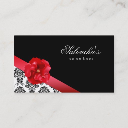 Customizable Salon Spa Business Card black red floral damask
