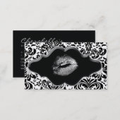 Salon Spa Business Card Black Silver Lips (Front/Back)