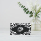 Salon Spa Business Card Black Silver Lips (Standing Front)