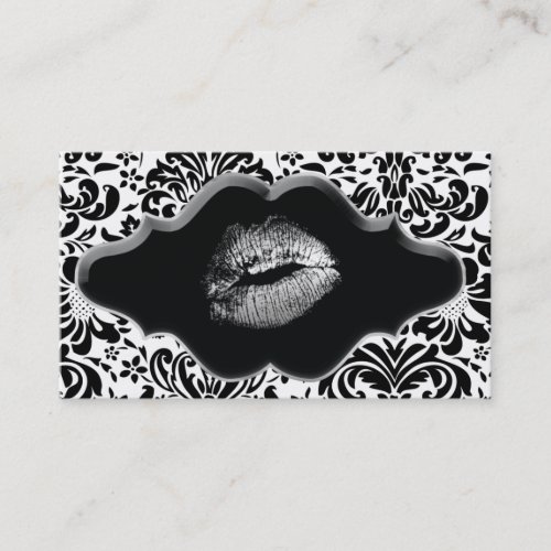 Salon Spa Business Card Black Silver Lips