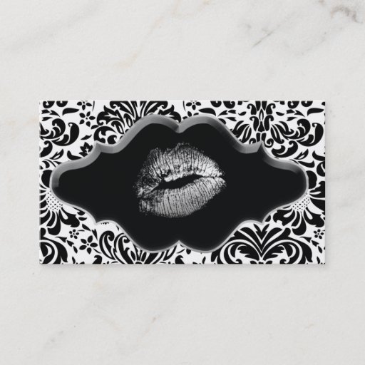 Customizable Salon Spa Business Card Black Silver Lips