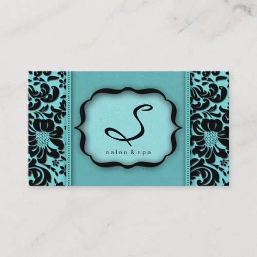 Salon Spa Business Card Blue Damask Floral