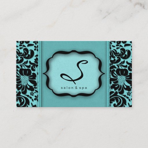Customizable Salon Spa Business Card Blue Damask Floral