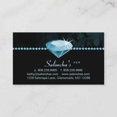 Salon Spa Business Card blue heart rhinestone