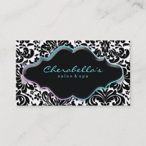 Salon Spa Business Card Blue Pink Damask