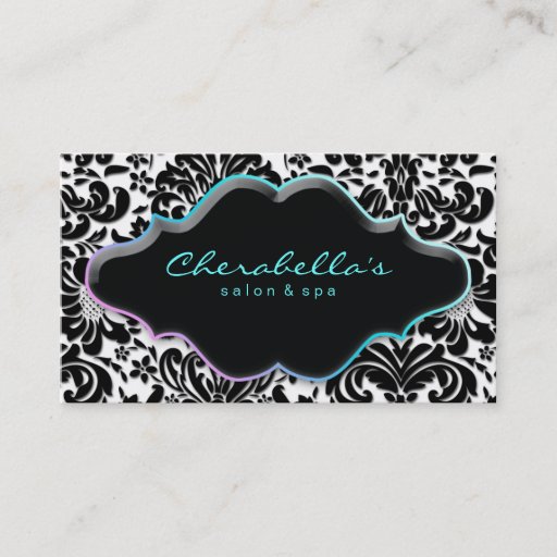 Customizable Salon Spa Business Card Blue Pink Damask