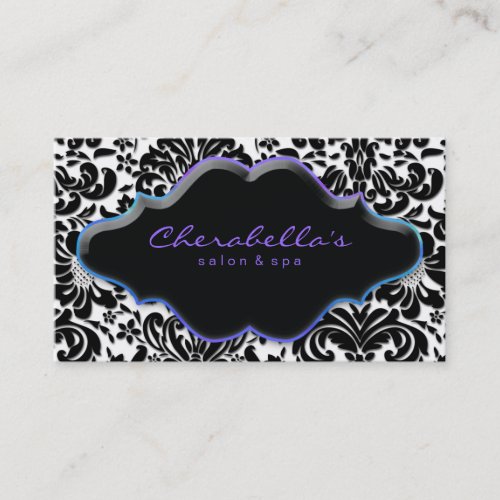 Salon Spa Business Card Blue Purple Damask