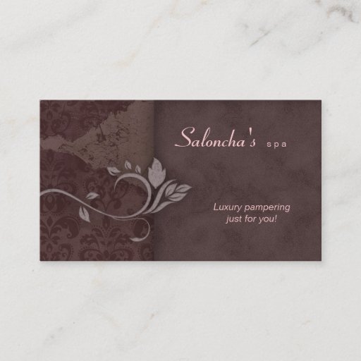 Customizable Salon Spa Business Card brown pink aged damask