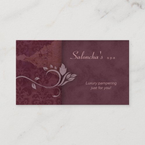 Salon Spa Business Card burgundy red aged damask
