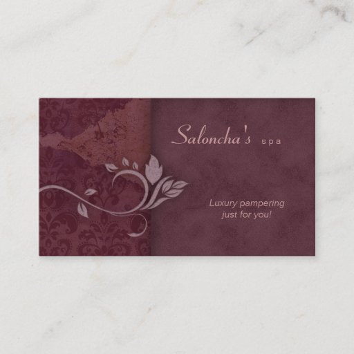 Customizable Salon Spa Business Card burgundy red aged damask