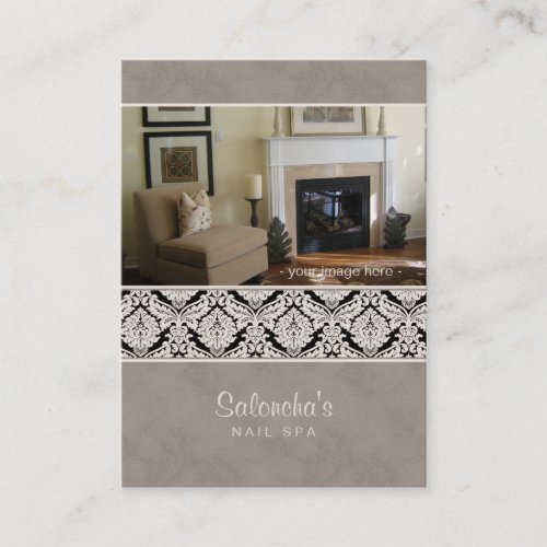 Salon Spa Business Card Damask Template Beige