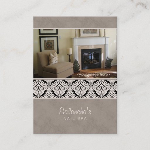 Customizable Salon Spa Business Card Damask Template Beige