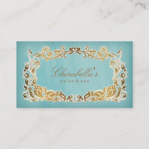 Salon Spa Business Card Floral Blue Gold