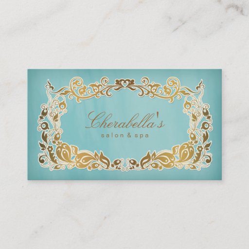 Customizable Salon Spa Business Card Floral Blue Gold