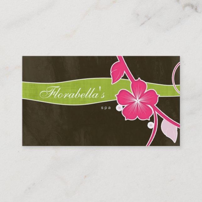 Salon Spa Business Card Floral Pink Brown Tropical (Front)
