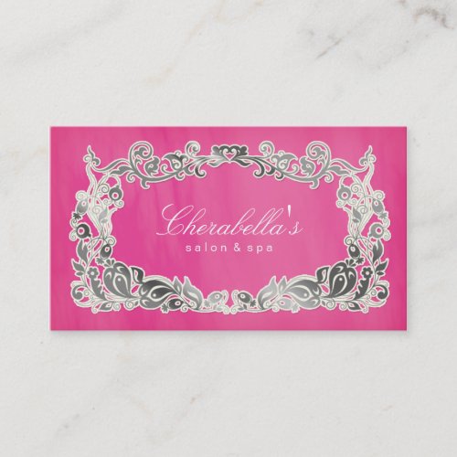 Salon Spa Business Card Floral Pink Silver