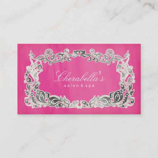Customizable Salon Spa Business Card Floral Pink Silver