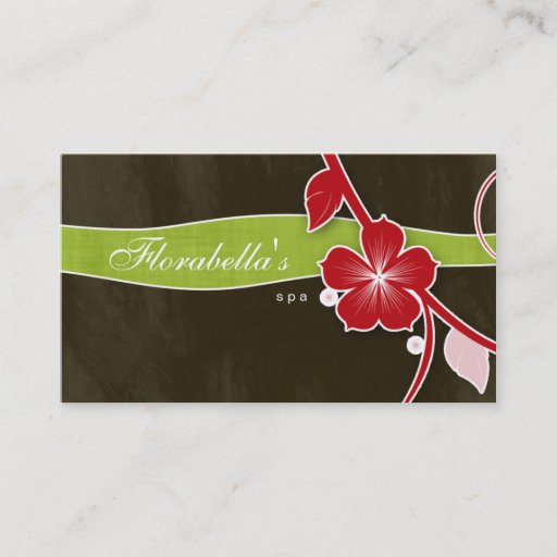 Customizable Salon Spa Business Card Floral Red Brown Tropical