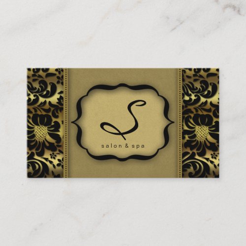 Salon Spa Business Card Gold Damask Floral